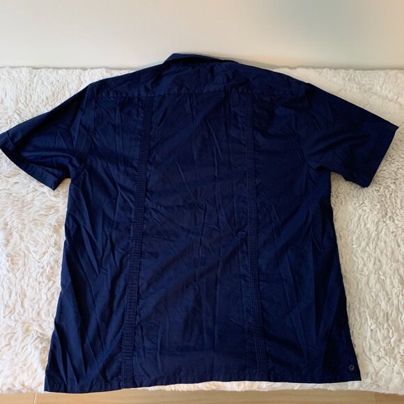 Omega Fashion Cuban Men's Blue Short Sleeve Button Up- Size XL 17-17 1/2 - Picture 5 of 5